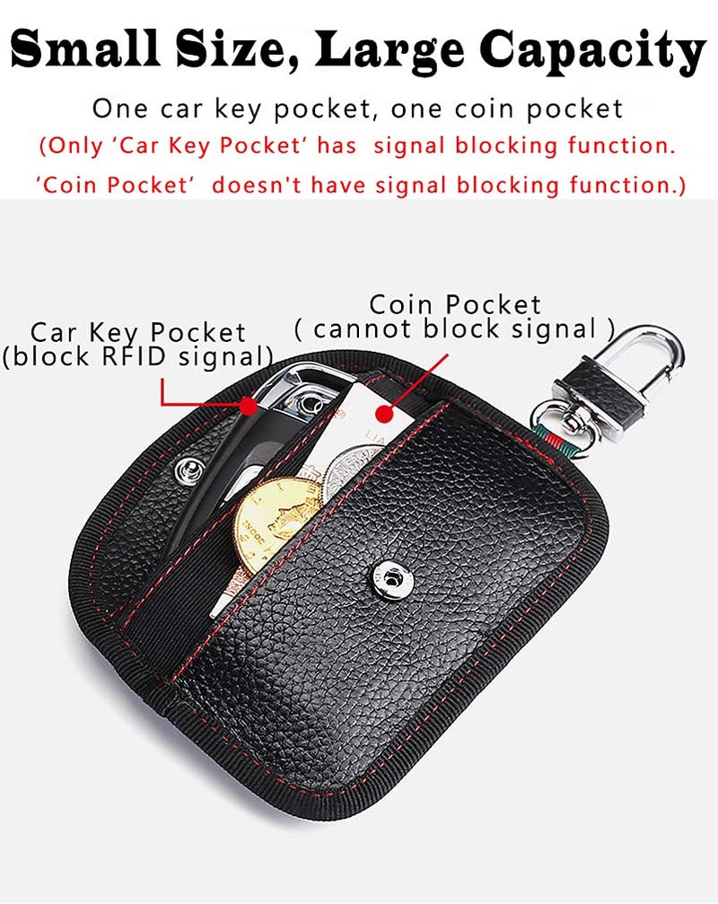 VAWcornic 2 حزمة حقيبة فاراداي، جلد حقيقي حقيبة حجب إشارة RFID، حقيبة مفتاح حجب الإشارة لسيارة الأمان، حماية ذكية ضد السرقة للدخول عن بُعد - 2 قطعة سوداء - Image 3